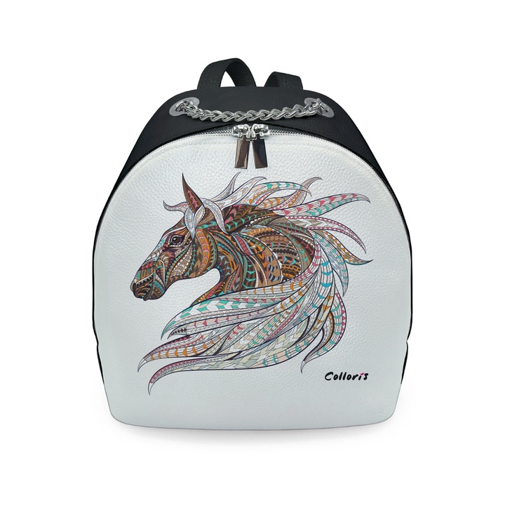 Rucsac din piele naturala personalizat cu print digital, Colloris, RD-01 Cal 01, Negru