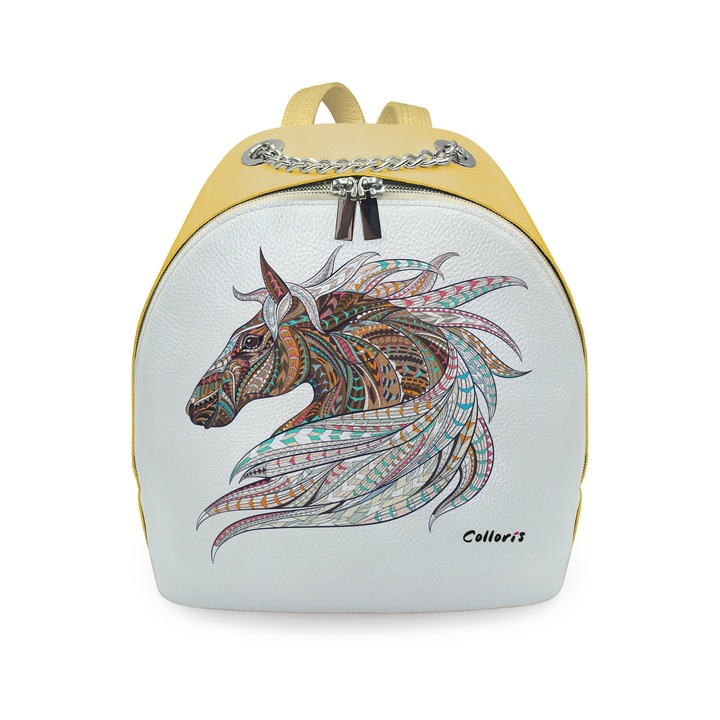 Rucsac din piele naturala personalizat cu print digital, Colloris, RD-01 Cal 01, Galben