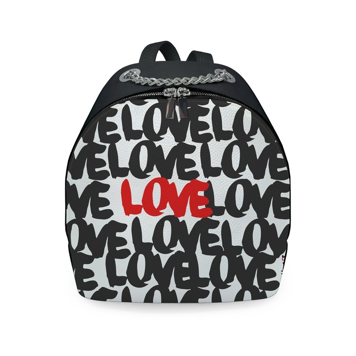 Rucsac din piele naturala personalizat cu print digital, Colloris, RD-01 Love 01, Negru