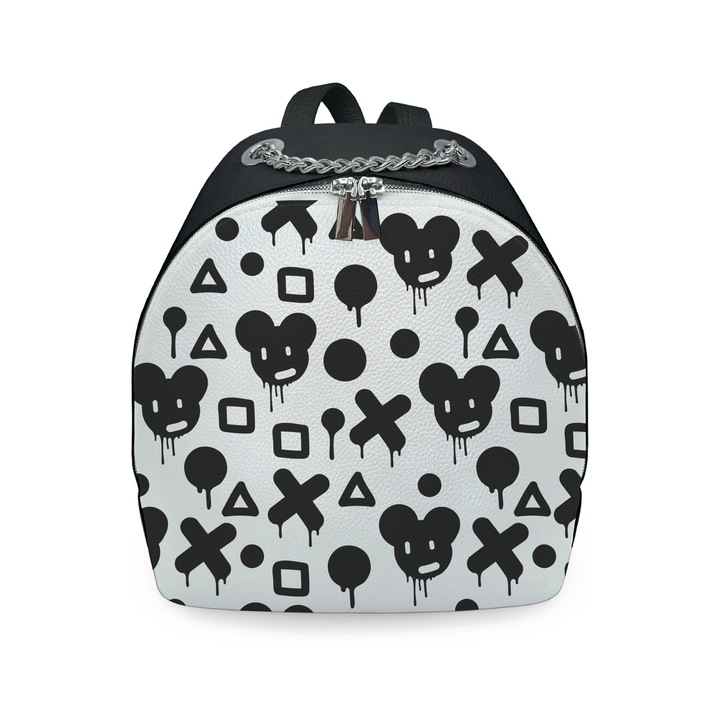 Rucsac din piele naturala personalizat cu print digital, Colloris, RD-01 Mickey 01, Negru