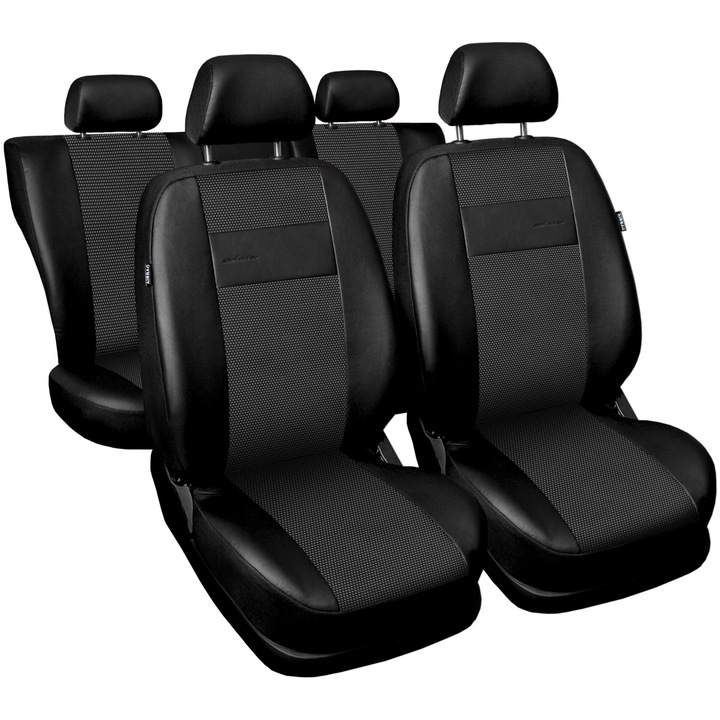 Комплект калъфи за автомобилни седалки Exclusive E2 Extra, Еко кожа, Черен, 9 части