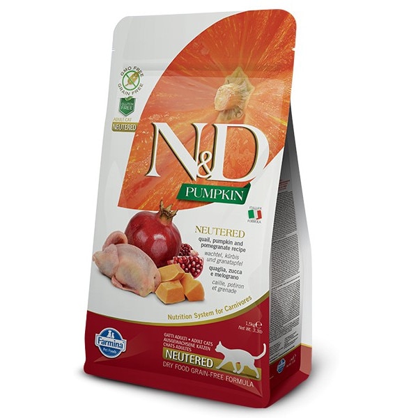 Hrana pentru pisici N&D Neutered Prepelita & Dovleac, 1.5 kg