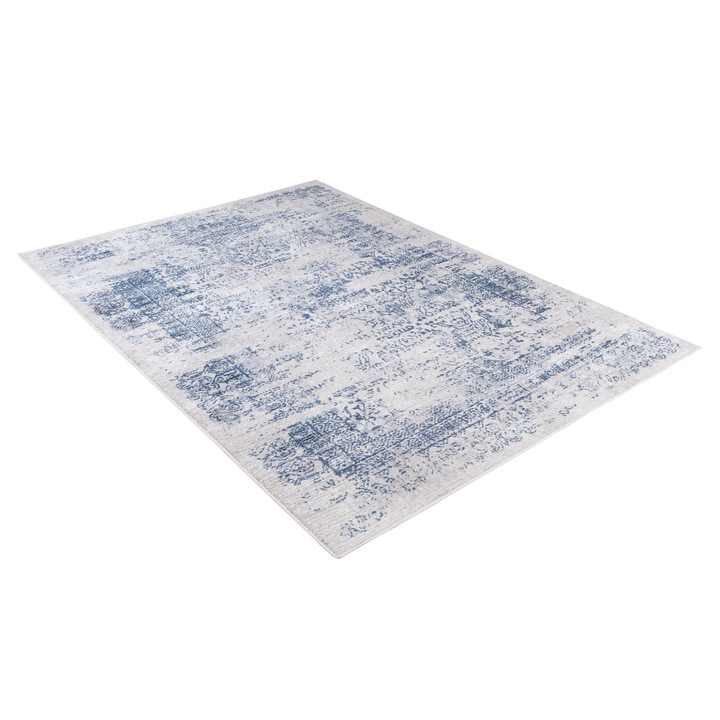 Téglalap alakú szőnyeg, polipropilén/poliészter, 160x220 cm, szürke/kék