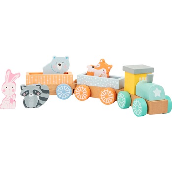 Tren lemn, 9 piese, 18 luni+ Tren lemn, 9 piese, 18 luni+