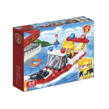 Set de constructie BanBao 62 de piese, Barca de salvare pentru pompieri Set de constructie BanBao 62 de piese, Barca de salvare pentru pompieri