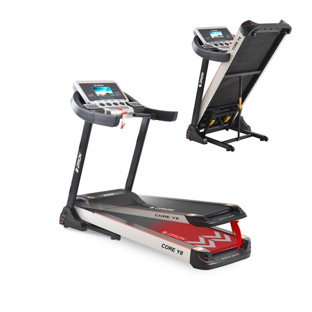 Banda de alergat electrica cu tableta Android incorporata Orion Core Y8 , viteza 16 km/h, inclinare automata, motor 2.5 CLP, senzori puls, pliabila pe cilindru