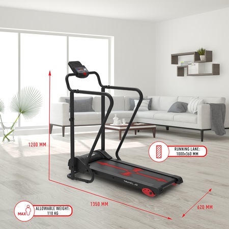 Banda de alergat electrica Orion Travel J2, greutate suportata 110kg, inclinare manuala, pliabila, roti transport