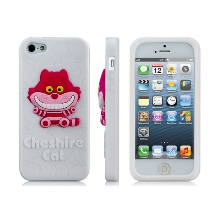 Протектор AT за iPhone 5/5s, силиконов, case, Cheshire cat бял