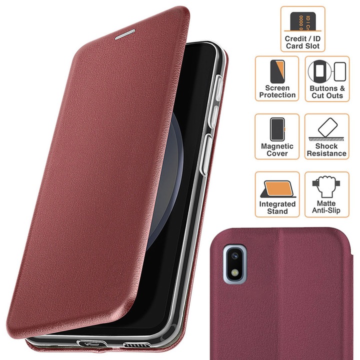 Husa Samsung A10, (A105) - tip carte, inchidere magnetica, Gekko Elegance - VISINIE Visiniu Flip cover