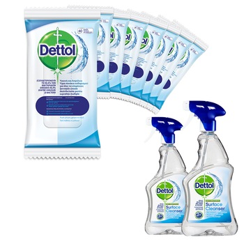 Pachet Dettol: 8 x servetele 36 buc + 2 x spray dezinfectant 500 ml Pachet Dettol: 8 x servetele 36 buc + 2 x spray dezinfectant 500 ml