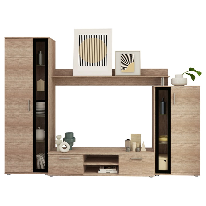 Set living camera de zi Osaka, MIRJAN24, stejar sonoma / negru, 256x182x40 cm
