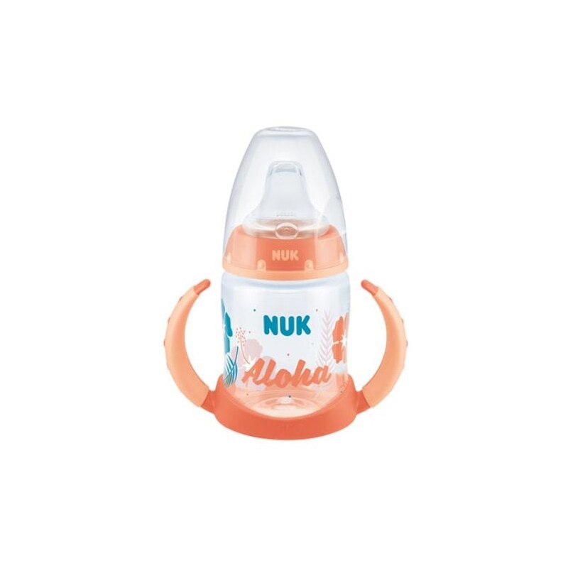 Biberon cu cioc si manere 150 ml Nuk First Choice Beach 215272, Portocaliu 6-18 luni