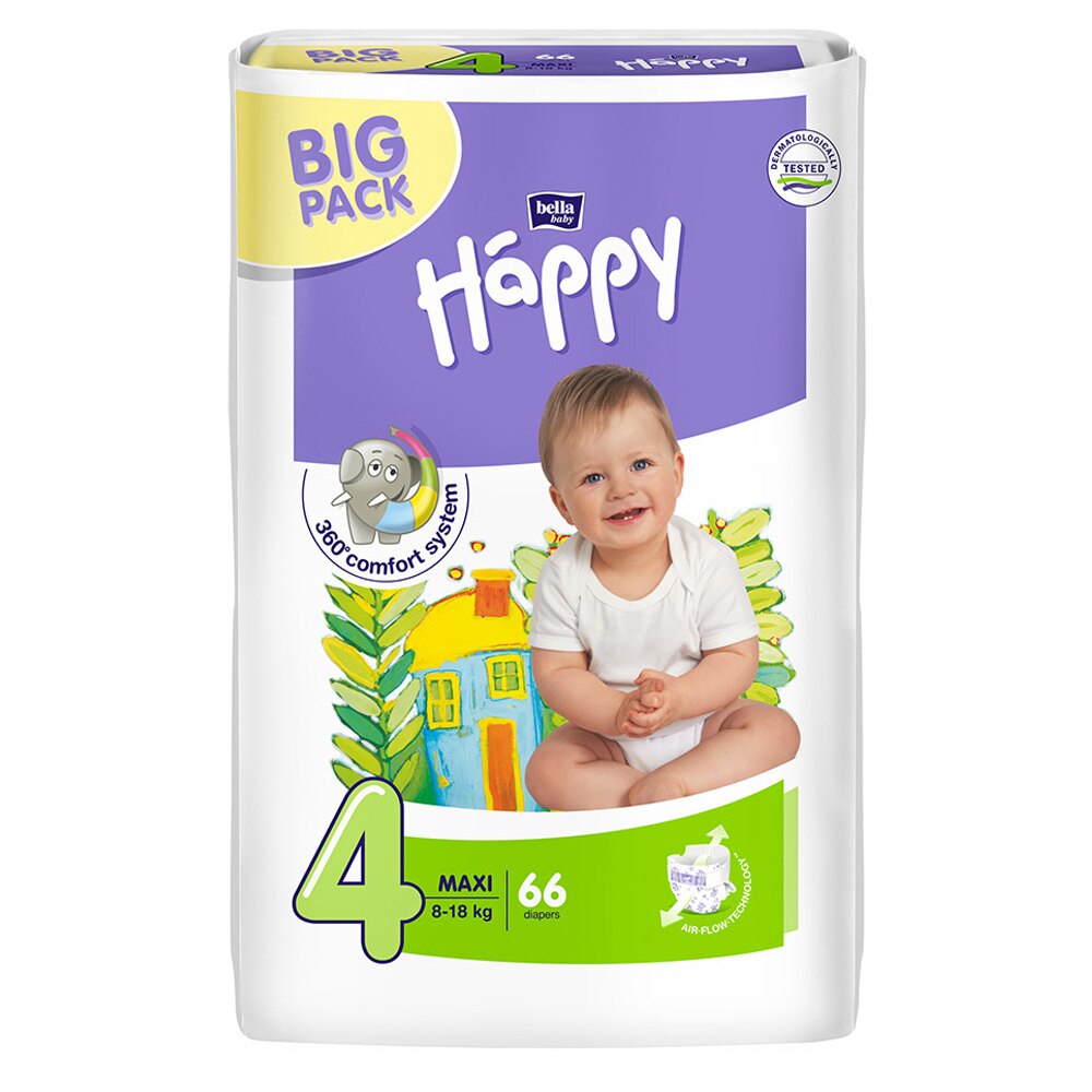 Scutece Happy Big Pack Maxi pentru copii de 8-18Kg, 62 bucati