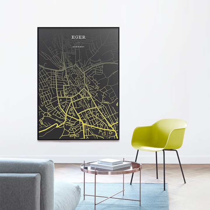 Eger térkép poszter – Sárga/Fekete 42x30cm