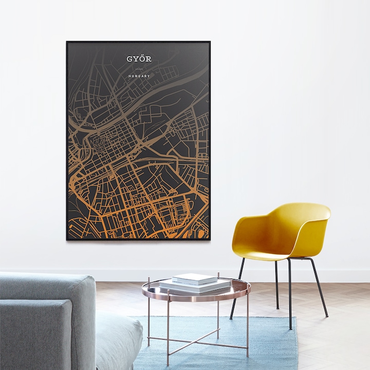 Győr térkép poszter – Narancssárga/Fekete 42x30cm