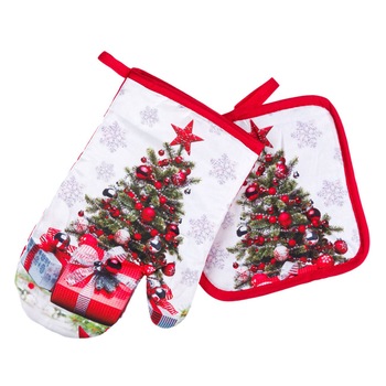 Set manusa bucatarie, imprimeu Brad de Craciun si cadouri, 17 x 26 cm Set manusa bucatarie, imprimeu Brad de Craciun si cadouri, 17 x 26 cm