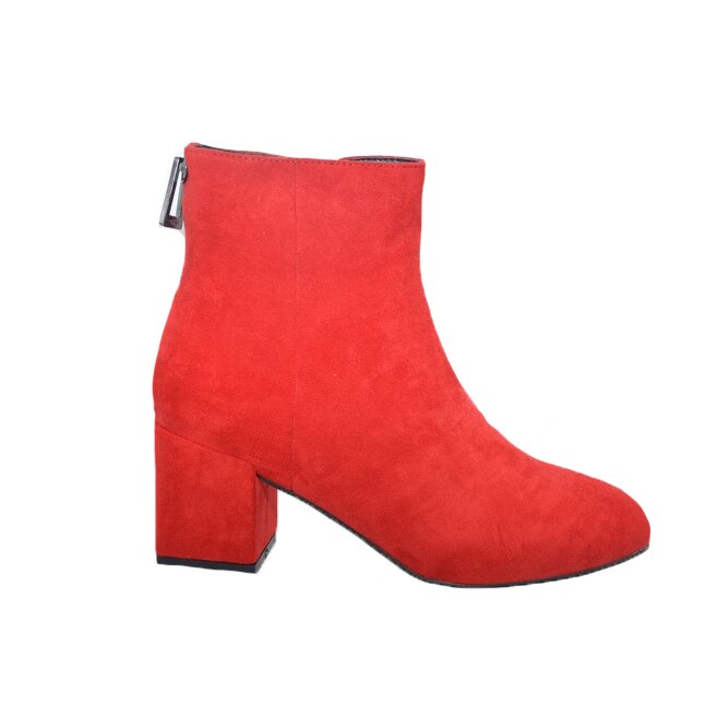 Botine Chesy accesorizate cu fermuar la spate,D&J Exclussive, Rosu