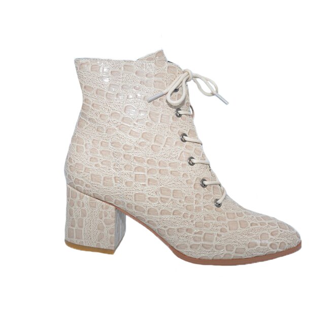 Botine Emelline cu design stone din piele ecologica lucioasa,D&J Exclussive, Bej