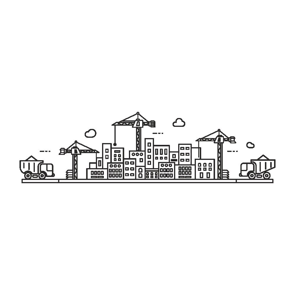 Sticker decorativ modern, Oras in constructii, Macarale, PVC autocolant, Negru, 120 x 33 cm