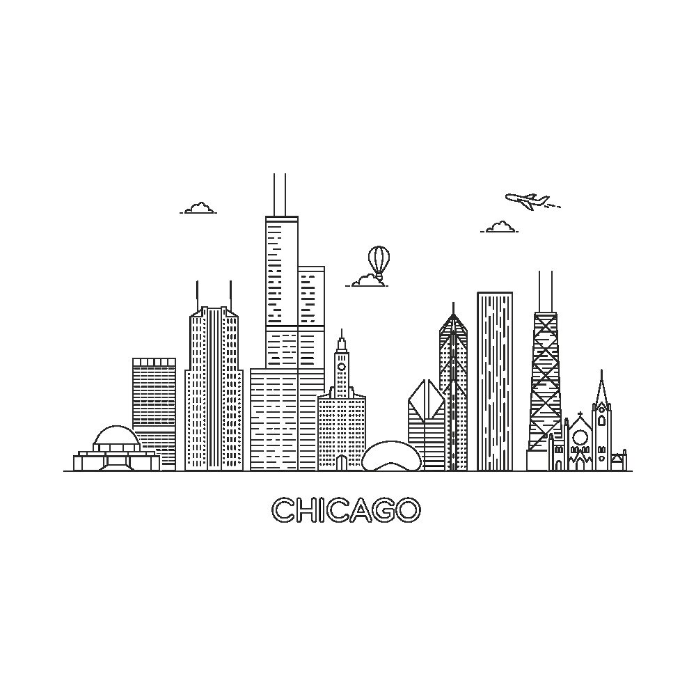 Sticker decorativ modern, Oras Chicago, PVC autocolant, Negru, 120 x 60 cm