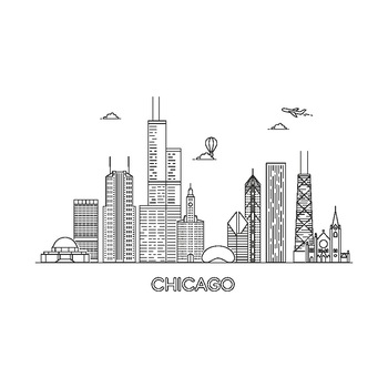 Sticker decorativ modern, Oras Chicago, PVC autocolant, Negru, 120 x 60 cm Sticker decorativ modern, Oras Chicago, PVC autocolant, Negru, 120 x 60 cm