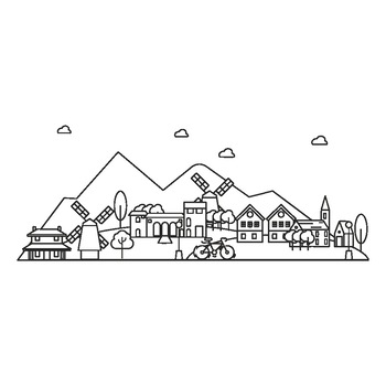 Sticker decorativ modern, Sat cu munti, nori si case, PVC autocolant, Negru, 100 x 40 cm Sticker decorativ modern, Sat cu munti, nori si case, PVC autocolant, Negru, 100 x 40 cm