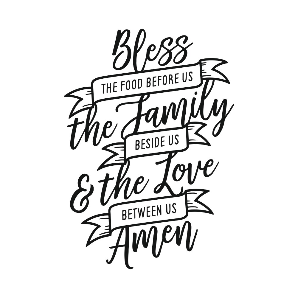 Sticker decorativ modern, Citat pe perete, Bless the food before us, The family, PVC autocolant, Negru, 115 x 82 cm