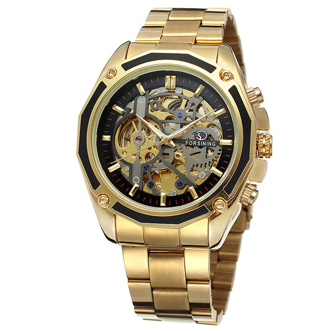 Ceas Forsining Unisex Automatic Casual Elegant Gold, PN999125GD, curea din metal (zale), afisaj Analog