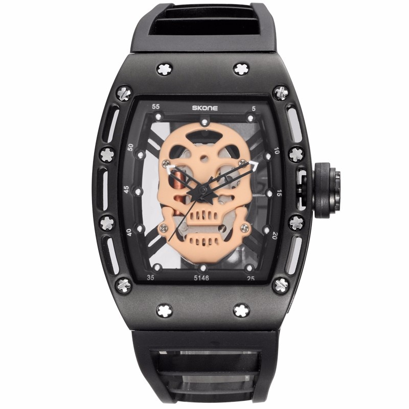 Ceas Skone Unisex Quartz Casual Elegant Rosegold-negru, PN999961RNU, curea din silicon, afisaj Analog