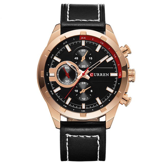 Ceas Curren Barbatesc Quartz Casual Elegant Rose, PN999858RE, curea din piele, afisaj Analog