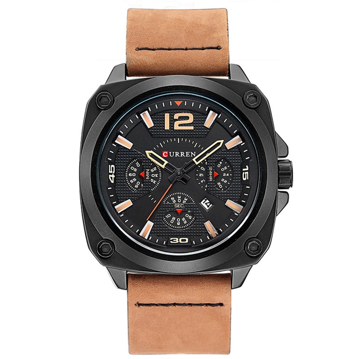 Ceas Curren Barbatesc Quartz Casual Elegant Maro, PN999959MO, curea din piele, afisaj Analog