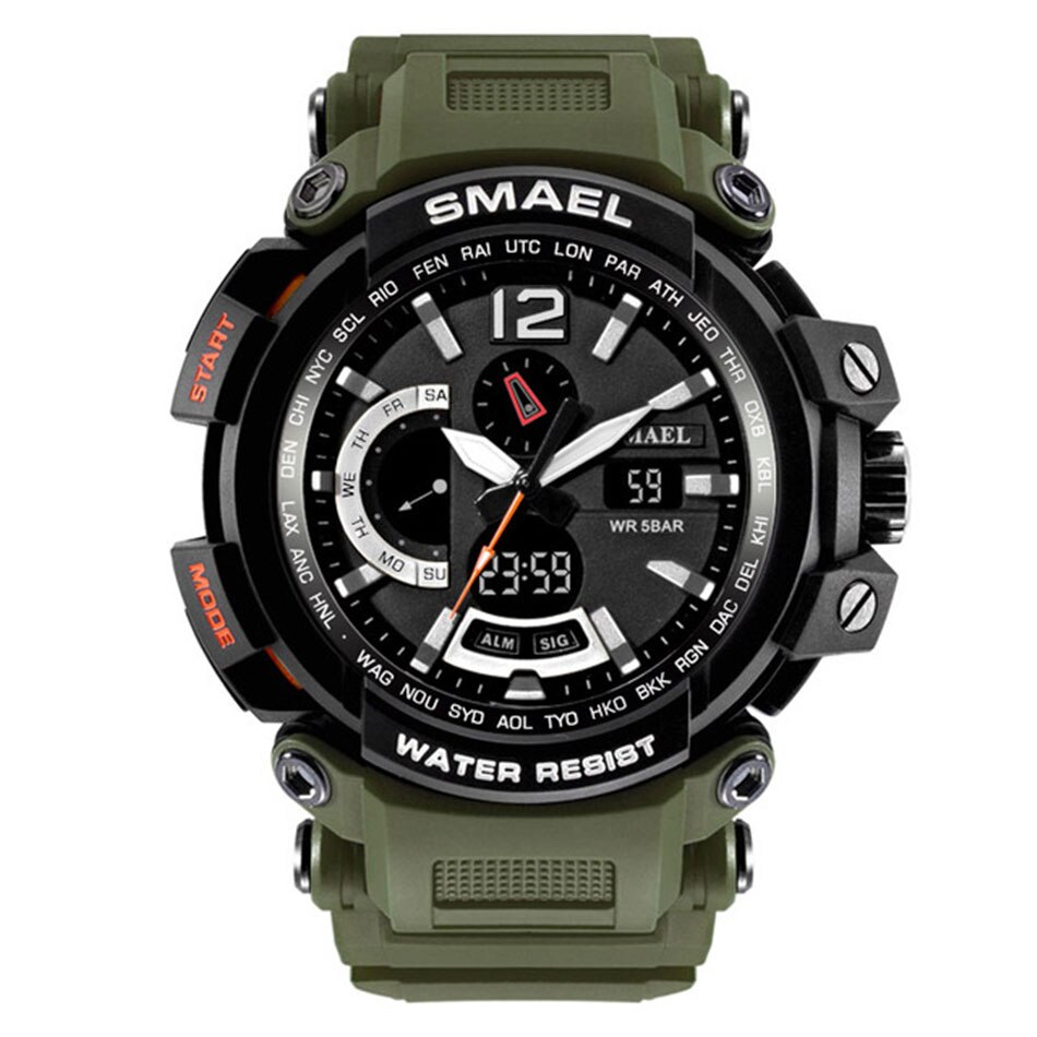 Ceas SMAEL Barbatesc Quartz Casual Elegant Verde, PN999448VE, curea din silicon, afisaj Hibrid