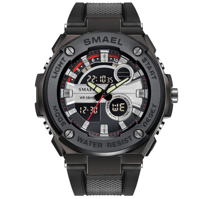 Ceas SMAEL Barbatesc Quartz Sport Negru, PN999713NU, curea din silicon, afisaj Hibrid