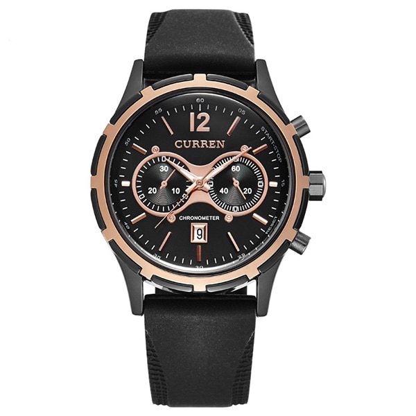 Ceas Curren Barbatesc Quartz Casual Elegant Rosegold-negru, PN999740RNU, curea din silicon, afisaj Analog