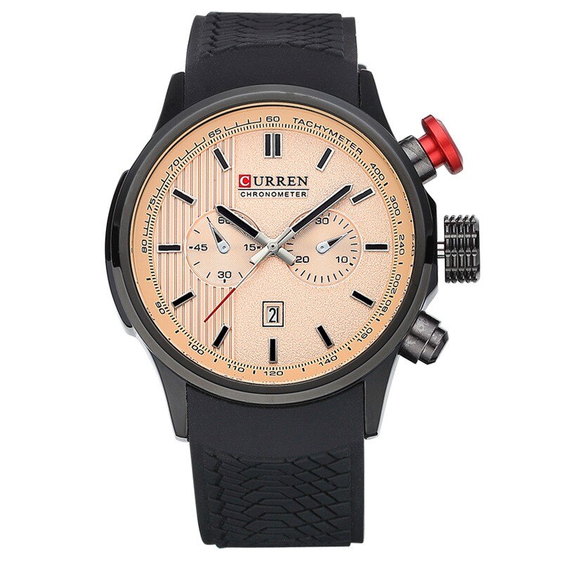 Ceas Curren Barbatesc Quartz Casual Elegant Gold, PN999795GD, curea din silicon, afisaj Analog