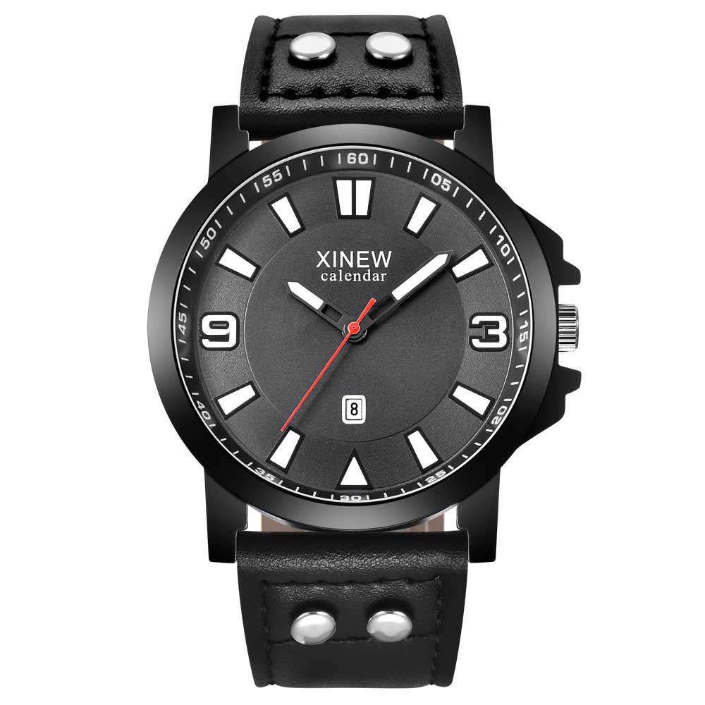 Ceas XINEW Barbatesc Quartz Casual Elegant Negru, PN999439NU, curea din piele, afisaj Analog