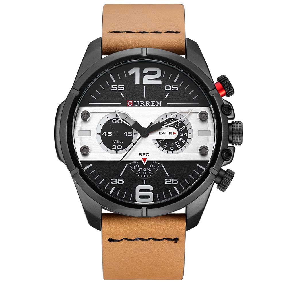 Ceas Curren Barbatesc Quartz Casual Elegant Alb, PN999937AB, curea din piele, afisaj Analog