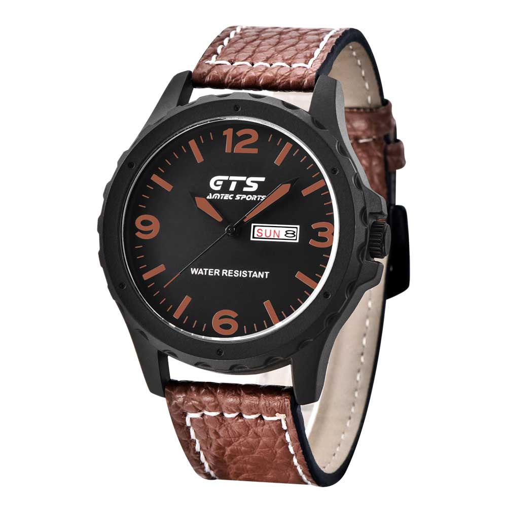 Ceas GTS Barbatesc Quartz Casual Elegant Maro, PN999260MO, curea din piele, afisaj Analog