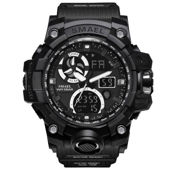 Ceas SMAEL Barbatesc Quartz Casual Elegant Negru, PN999451NU, curea din silicon, afisaj Hibrid