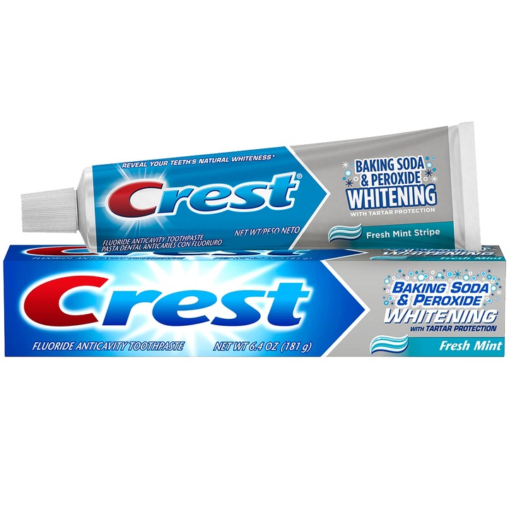 Crest 3D White fogkrém, 2db-os szett, Szódabikarbóna, Nátrium-Hidrogénkarbonát, Hidrogén-Peroxid, 2x 161gr