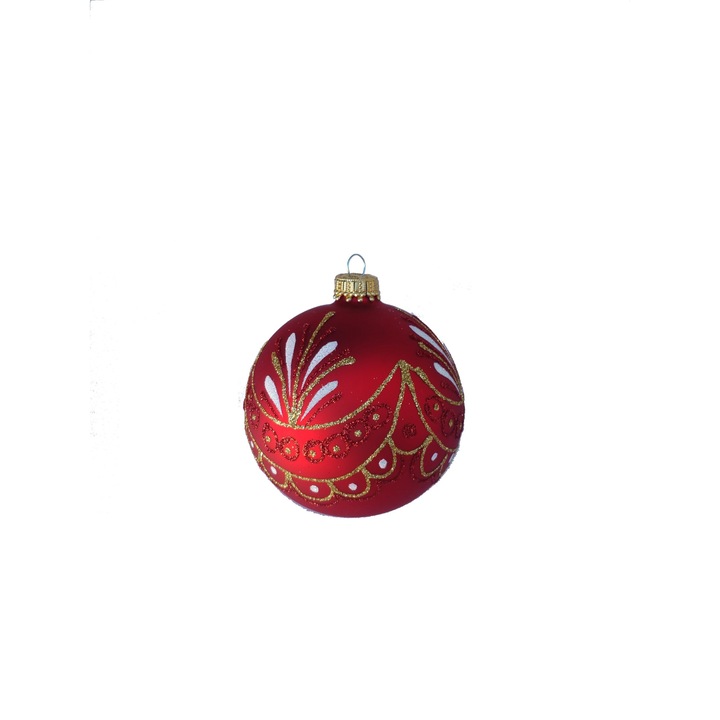 Set globuri de Craciun din sticla pictat manual, Colartis, rosu mat+lucios, 80mm, 9 buc/set