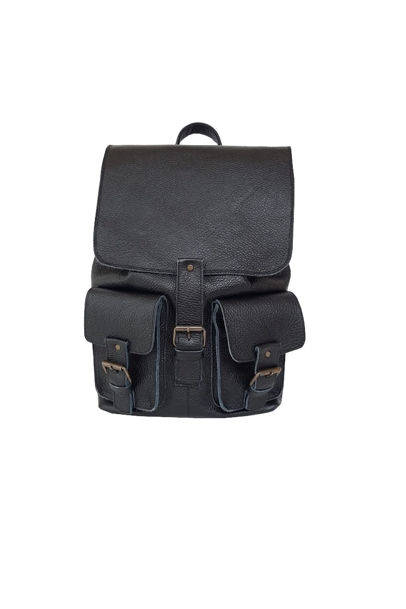 Rucsac piele naturala,Gentute din piele, Negru texturat, 36x32x14 cm