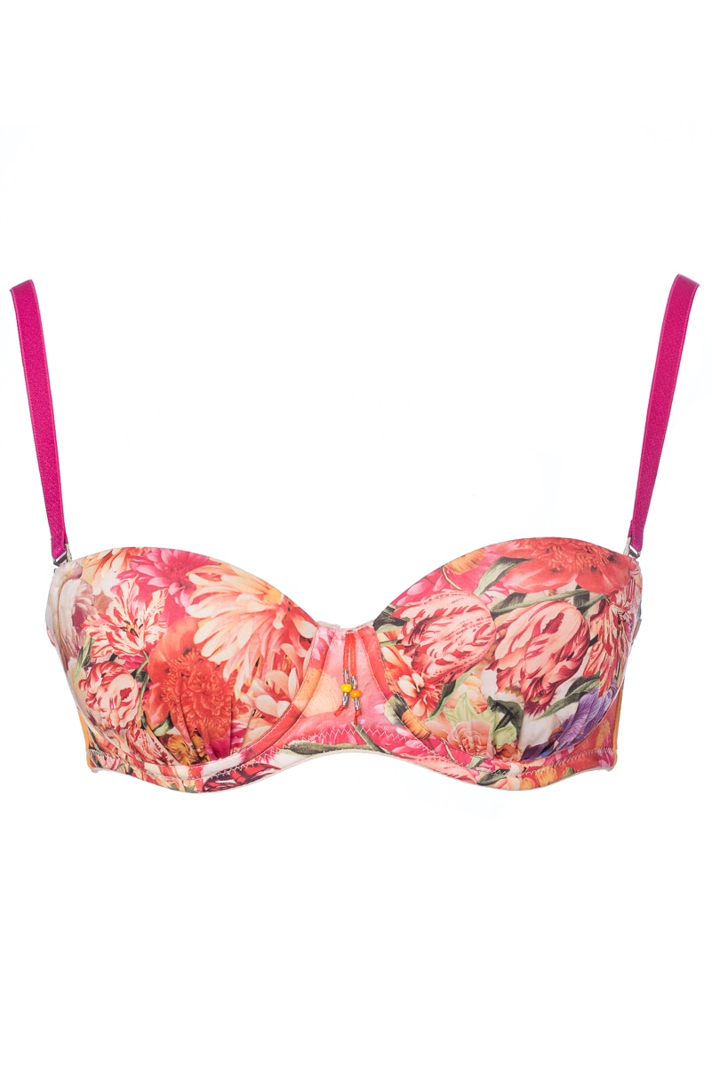 Sutien cu burete subtire din microfibra, Balconette, din colectia frantuzeasca de Lux, Bon-Bon Flower Power