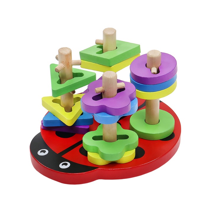 Jucarie educativa din lemn Iso Trade, Diferite forme, 15.7 x 11.5 cm, Multicolor