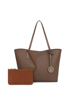 Beverly Hills Polo Club, Geanta tote din piele ecologica cu etui din piele intoarsa, Taupe Beverly Hills Polo Club, Geanta tote din piele ecologica cu etui din piele intoarsa, Taupe