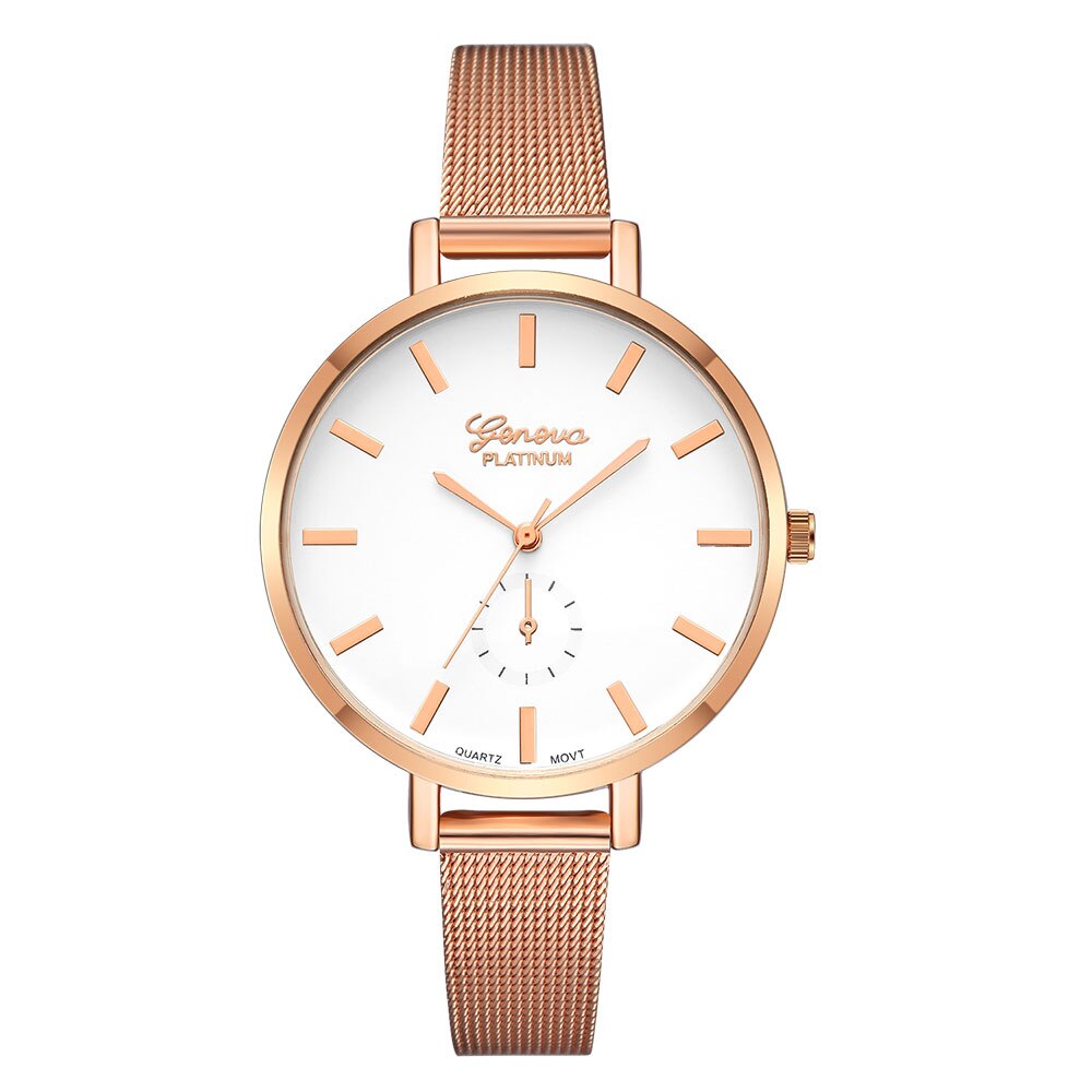 Ceas Geneva Dama Quartz Casual Elegant Rosegold-alb, PN999421RAB, curea din metal (mesh), afisaj Analog