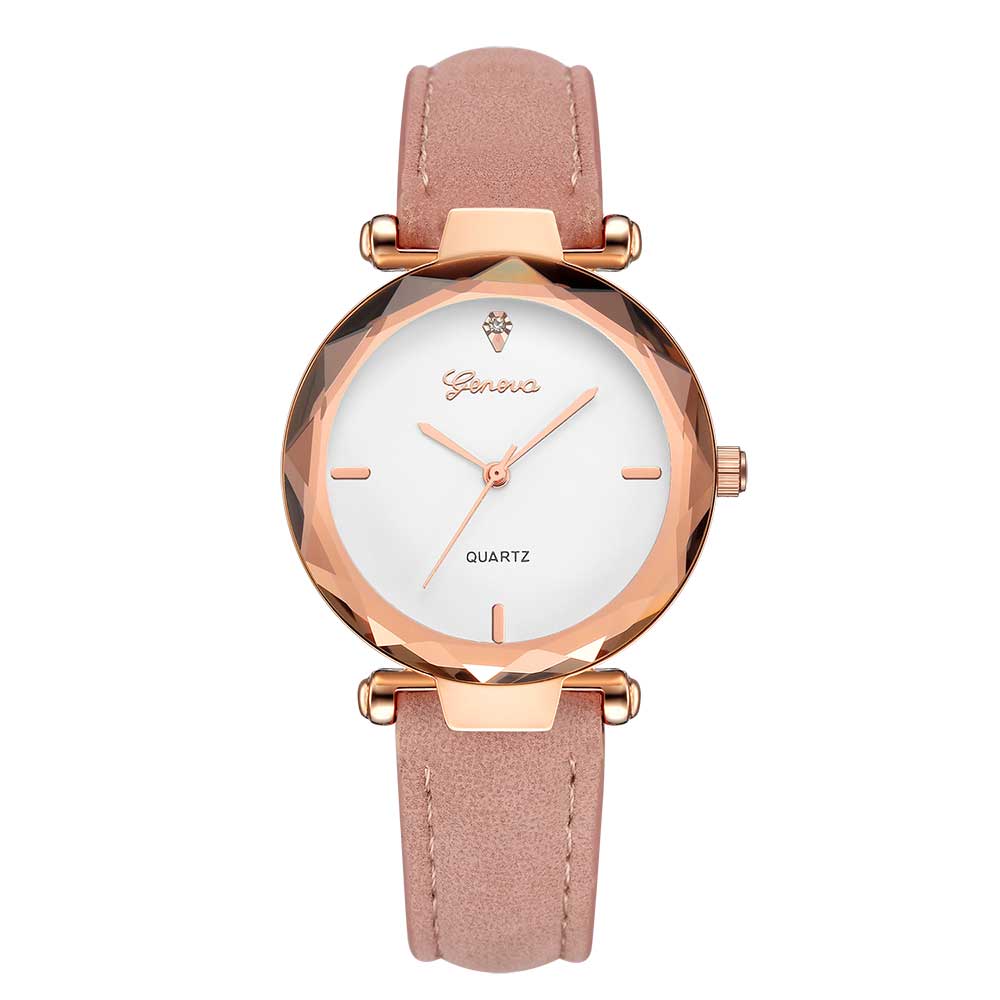 Ceas Geneva Dama Quartz Casual Elegant Roz, PN999255RZ, curea din piele, afisaj Analog