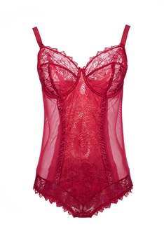 Body tip corset, modelator, fara burete, din dantela, tul si microfibra, Colectie frantuzeasca S Complexe Arum, Rosu Body tip corset, modelator, fara burete, din dantela, tul si microfibra, Colectie frantuzeasca S Complexe Arum, Rosu