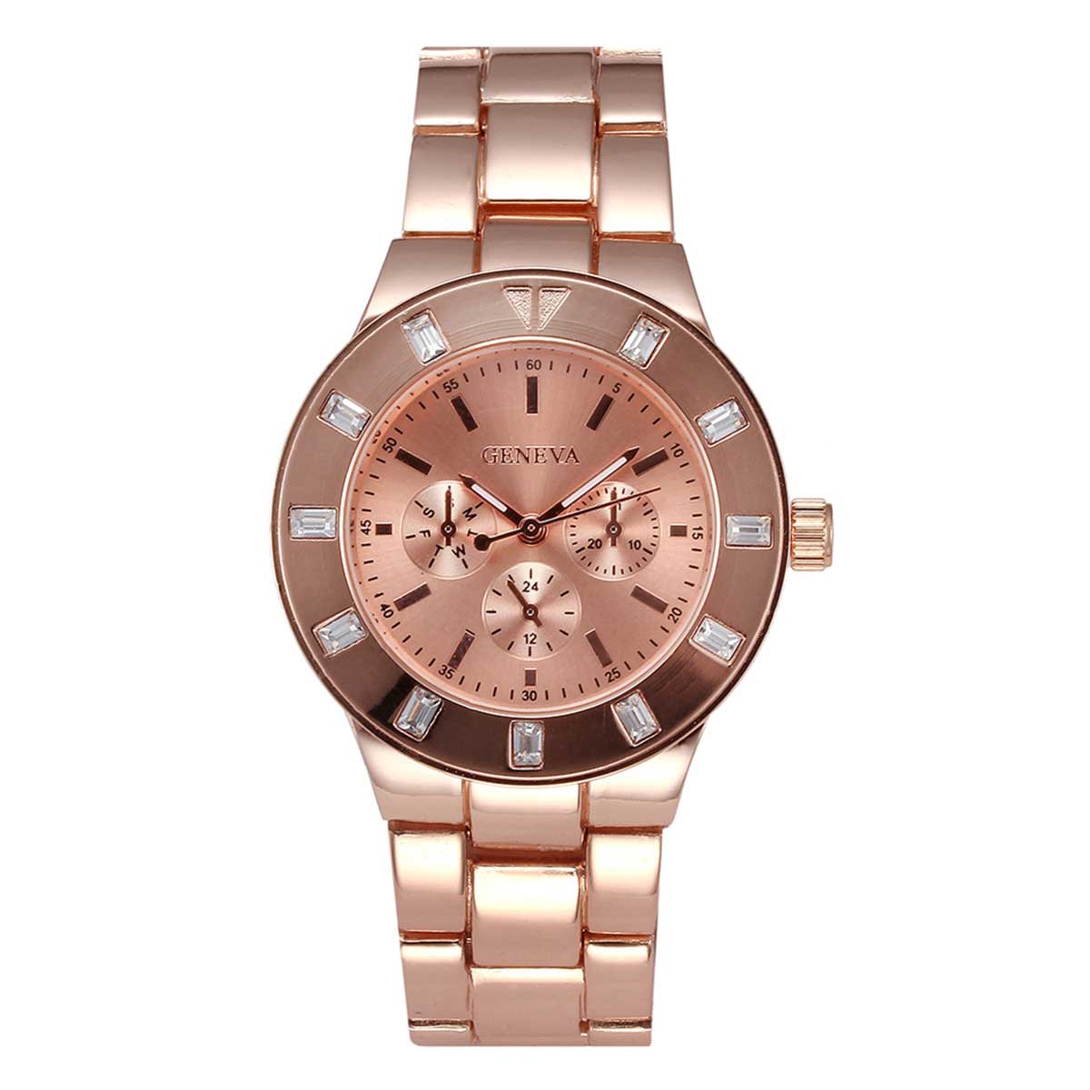 Ceas Geneva Dama Quartz Casual Elegant Rose, PN999742RE, curea din metal (zale), afisaj Analog