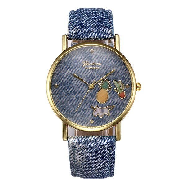 Ceas Geneva Dama Quartz Casual Elegant Bleu, PN999265BU, curea din textil (denim), afisaj Analog